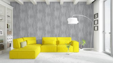 Modern parlak iç. 3D render