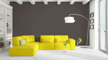 Modern parlak iç. 3D render