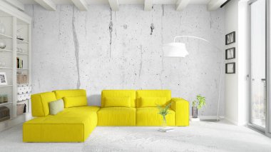 Modern parlak iç. 3D render