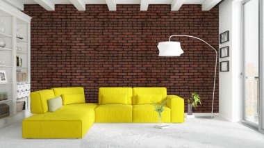 Modern parlak iç. 3D render