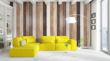 Modern parlak iç. 3D render