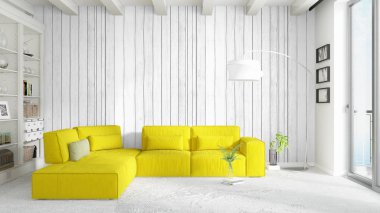 Modern parlak iç. 3D render