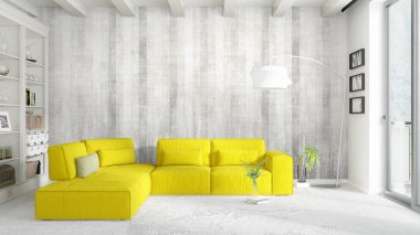 Modern parlak iç. 3D render
