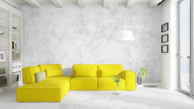 Modern parlak iç. 3D render