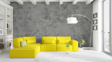 Modern parlak iç. 3D render