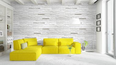 Modern parlak iç. 3D render