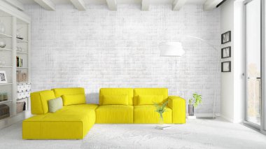Modern parlak iç. 3D render