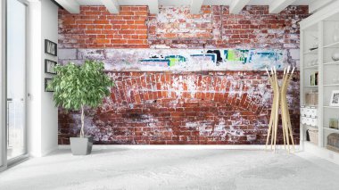 Modern parlak iç. 3D render