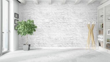 Modern parlak iç. 3D render