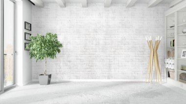 Modern parlak iç. 3D render