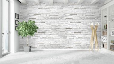 Modern parlak iç. 3D render