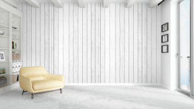 Modern parlak iç. 3D render