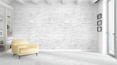 Modern parlak iç. 3D render