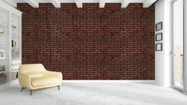 Modern parlak iç. 3D render