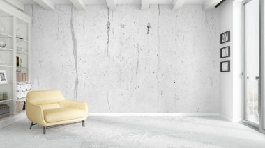 Modern parlak iç. 3D render