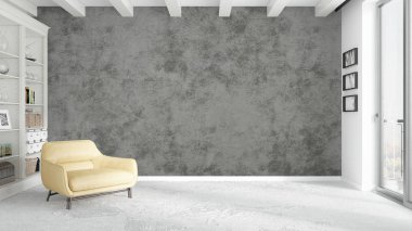 Modern parlak iç. 3D render