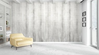 Modern parlak iç. 3D render