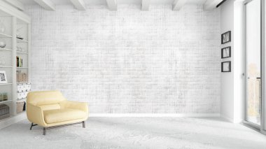 Modern parlak iç. 3D render