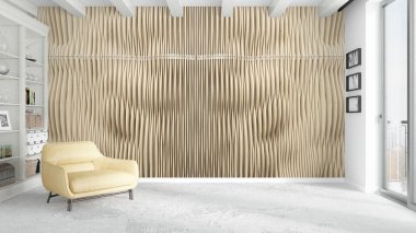 Modern parlak iç. 3D render