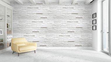 Modern parlak iç. 3D render