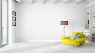 Modern parlak iç. 3D render