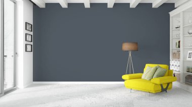 Modern parlak iç. 3D render