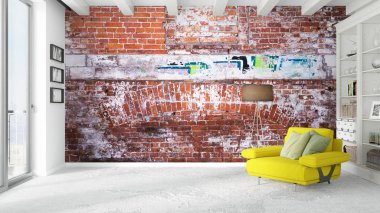 Modern parlak iç. 3D render