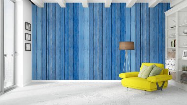 Modern parlak iç. 3D render