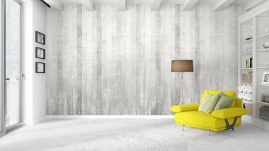 Modern parlak iç. 3D render