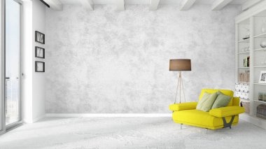 Modern parlak iç. 3D render