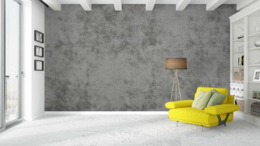 Modern parlak iç. 3D render