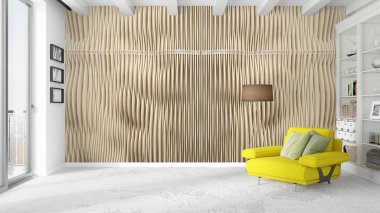 Modern parlak iç. 3D render