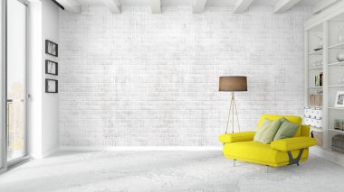 Modern parlak iç. 3D render