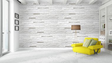 Modern parlak iç. 3D render