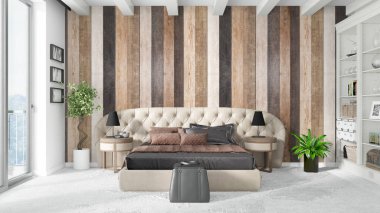 Modern parlak iç. 3D render