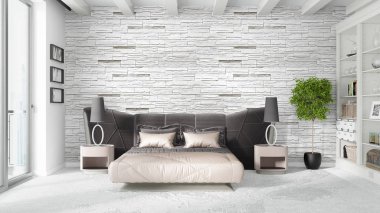 Modern parlak iç. 3D render