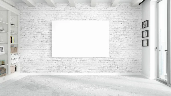 Boş çerçeve ile modern parlak iç. 3D render