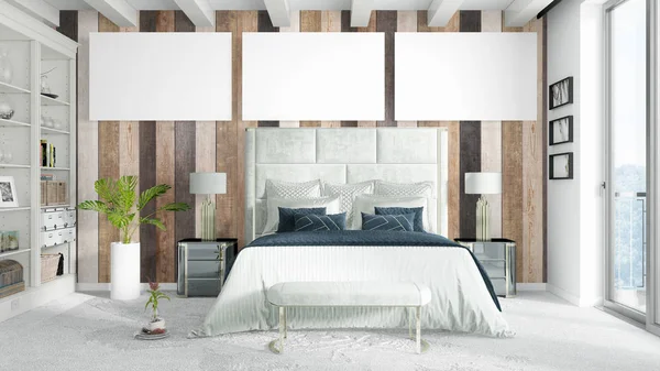 Boş çerçeve ile modern parlak iç. 3D render