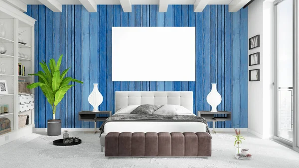 Boş çerçeve ile modern parlak iç. 3D render