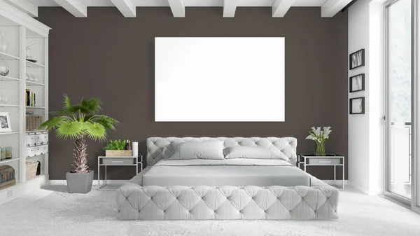 Moderno interno luminoso con cornice vuota. Rendering 3D — Foto Stock