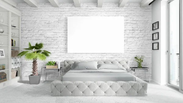 Boş çerçeve ile modern parlak iç. 3D render