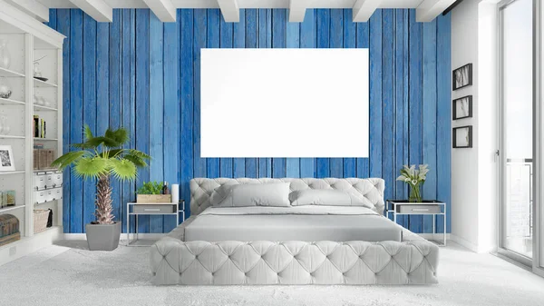 Boş çerçeve ile modern parlak iç. 3D render