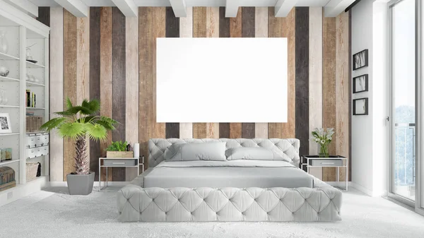 Boş çerçeve ile modern parlak iç. 3D render