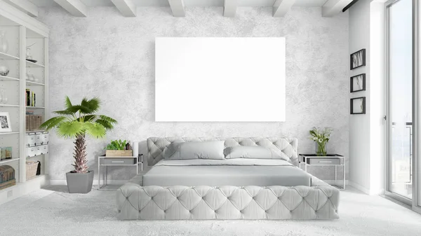 Modern bright interior with empty frame . 3D rendering — Stock Photo, Image