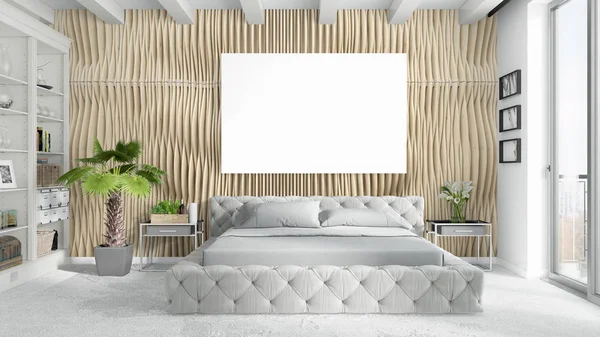 Boş çerçeve ile modern parlak iç. 3D render