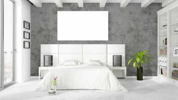 Moderno interno luminoso con cornice vuota. Rendering 3D — Foto Stock