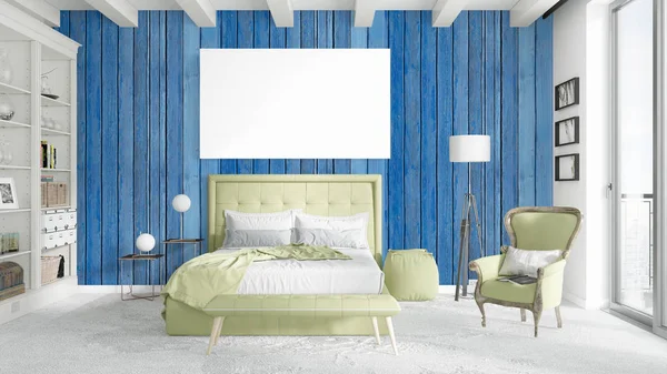 Boş çerçeve ile modern parlak iç. 3D render