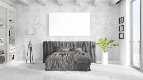 Modern bright interior with empty frame . 3D rendering — Stock Photo, Image