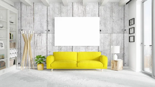 Boş çerçeve ile modern parlak iç. 3D render