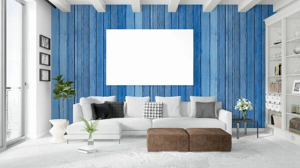 Boş çerçeve ile modern parlak iç. 3D render